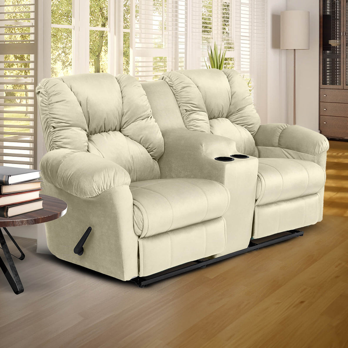 Velvet Double Cinematic Recliner Chair with Cups Holder - American Polo Light Beige
