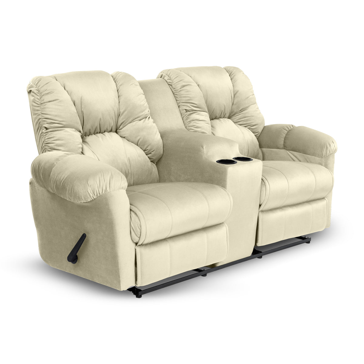 Velvet Double Cinematic Recliner Chair with Cups Holder - American Polo Light Beige
