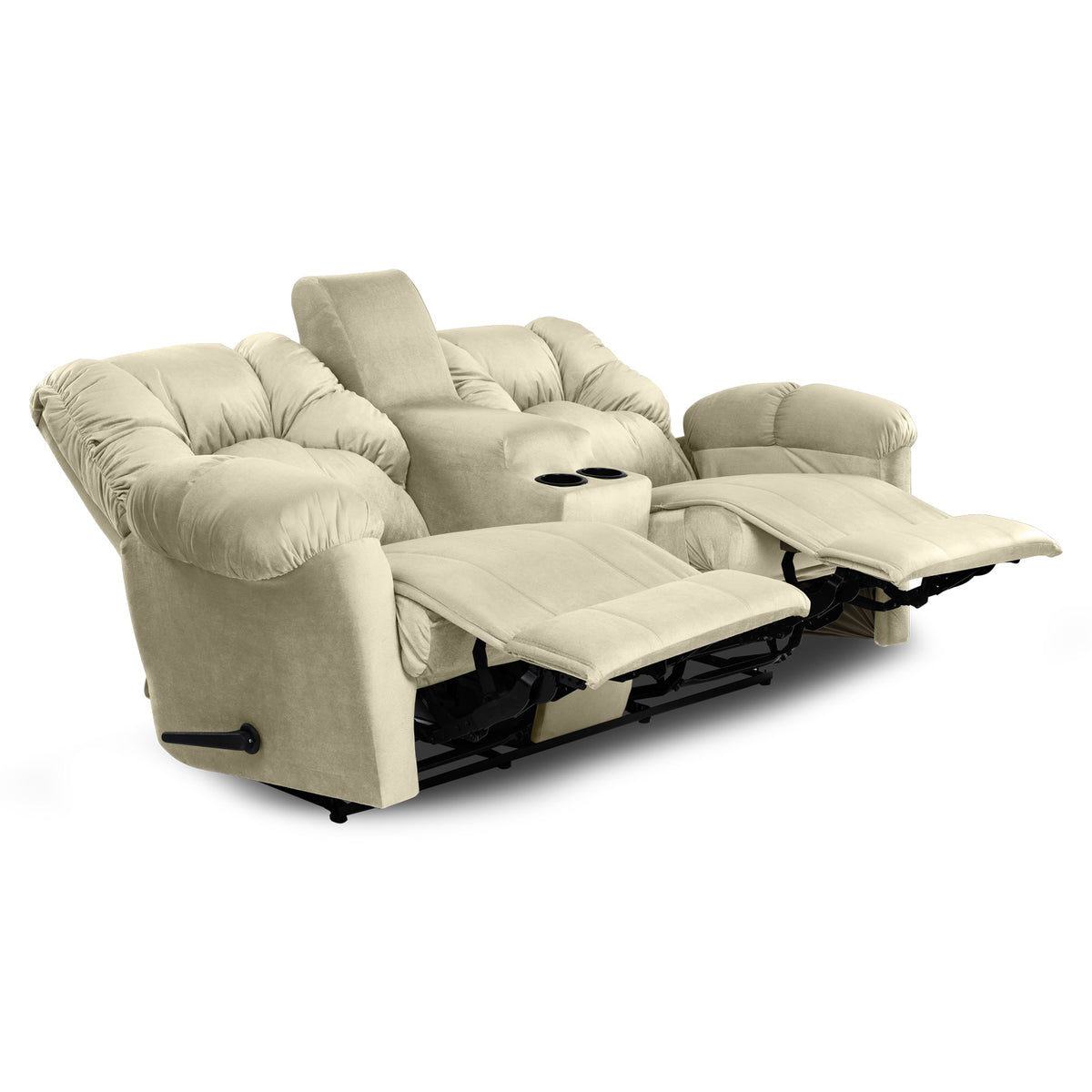 Velvet Double Cinematic Recliner Chair with Cups Holder - American Polo Light Beige