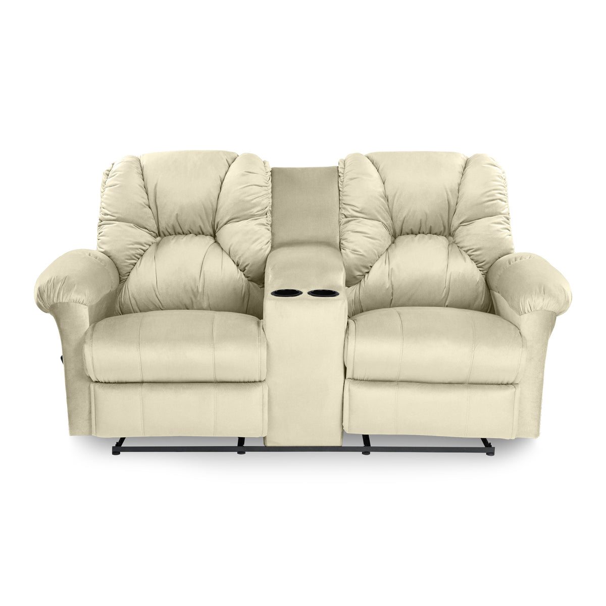 Velvet Double Cinematic Recliner Chair with Cups Holder - American Polo Light Beige