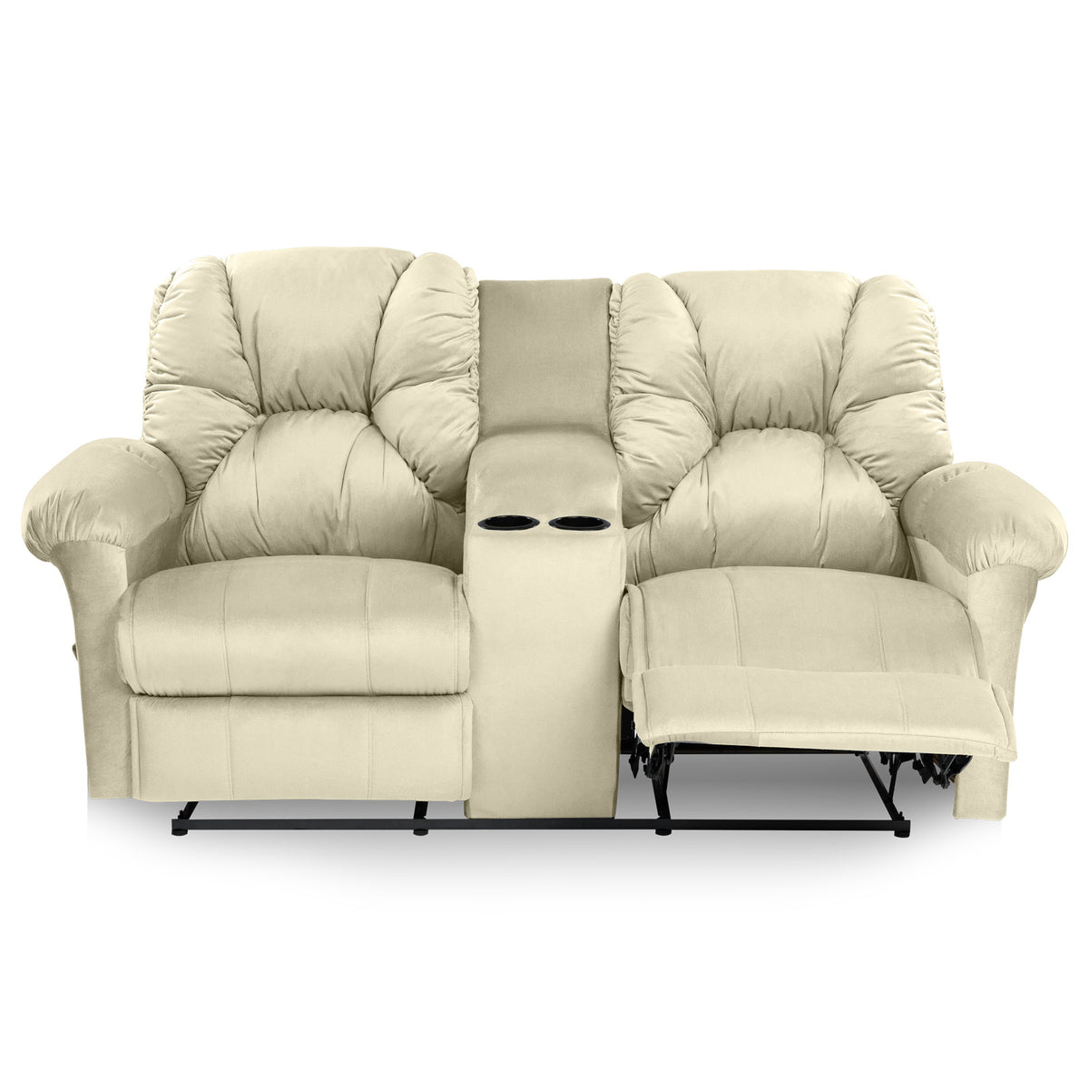 Velvet Double Cinematic Recliner Chair with Cups Holder - American Polo Light Beige