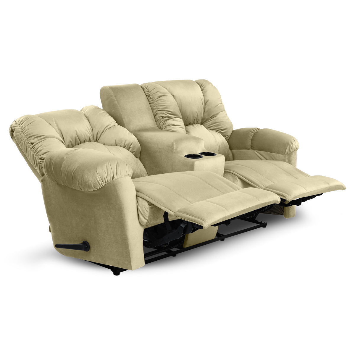 Velvet Double Cinematic Recliner Chair with Cups Holder - American Polo Dark Ivory