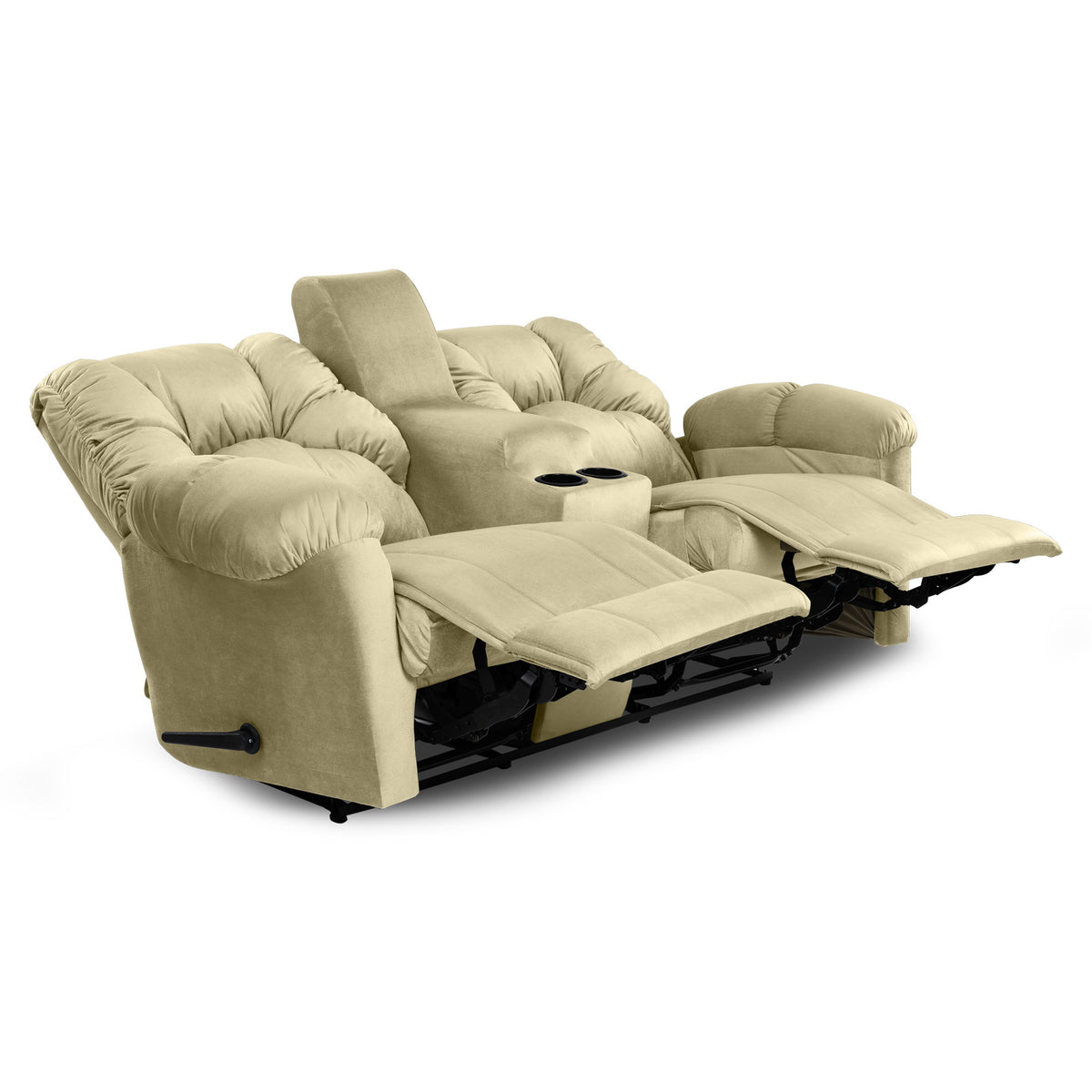 Velvet Double Cinematic Recliner Chair with Cups Holder - American Polo Dark Ivory