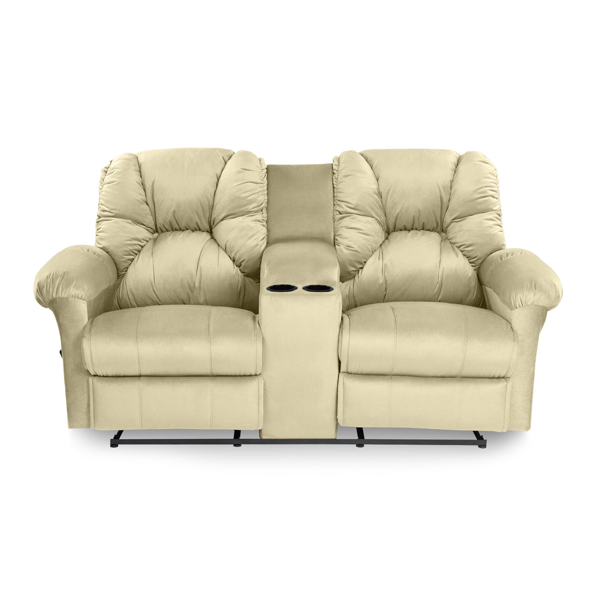 Velvet Double Cinematic Recliner Chair with Cups Holder - American Polo Dark Ivory