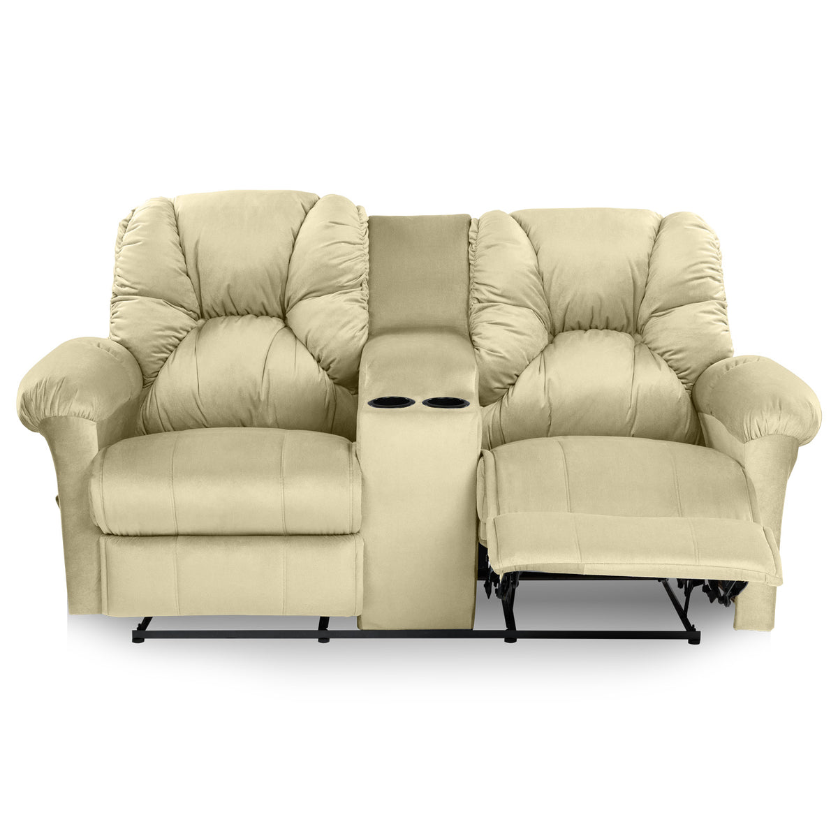 Velvet Double Cinematic Recliner Chair with Cups Holder - American Polo Dark Ivory