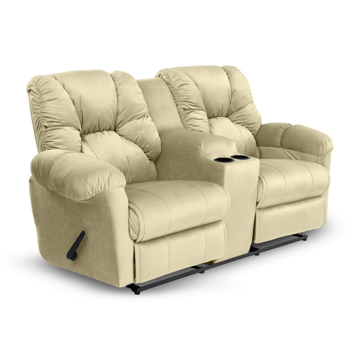 Velvet Double Cinematic Recliner Chair with Cups Holder - American Polo Dark Ivory