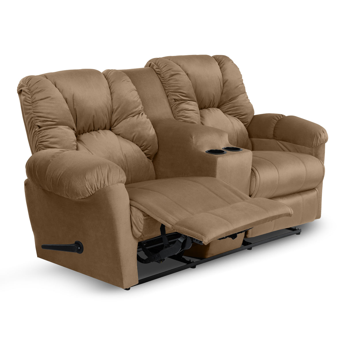 Velvet Double Cinematic Recliner Chair with Cups Holder - American Polo Light Brown
