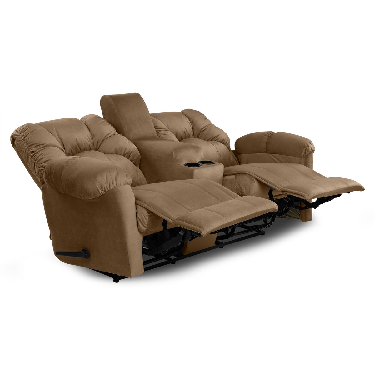 Velvet Double Cinematic Recliner Chair with Cups Holder - American Polo Light Brown