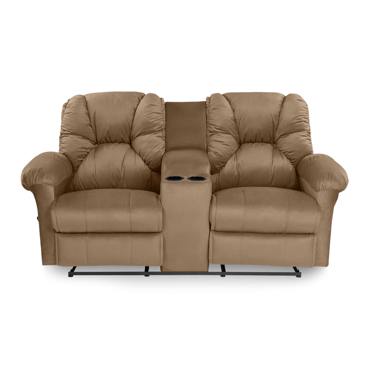 Velvet Double Cinematic Recliner Chair with Cups Holder - American Polo Light Brown