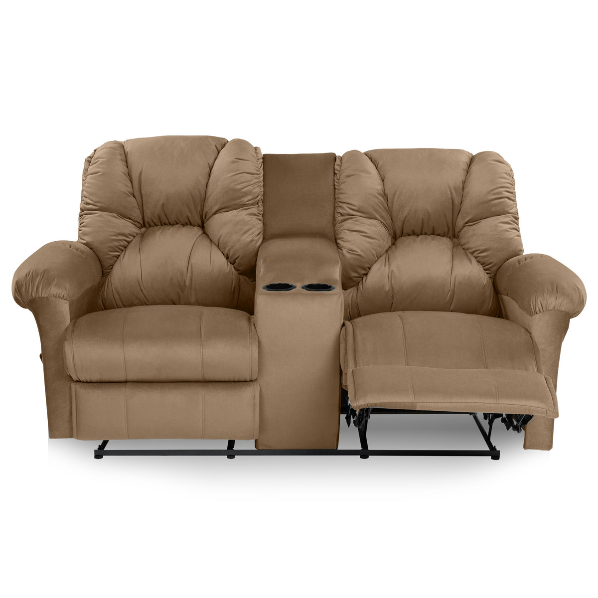 Velvet Double Cinematic Recliner Chair with Cups Holder - American Polo Light Brown