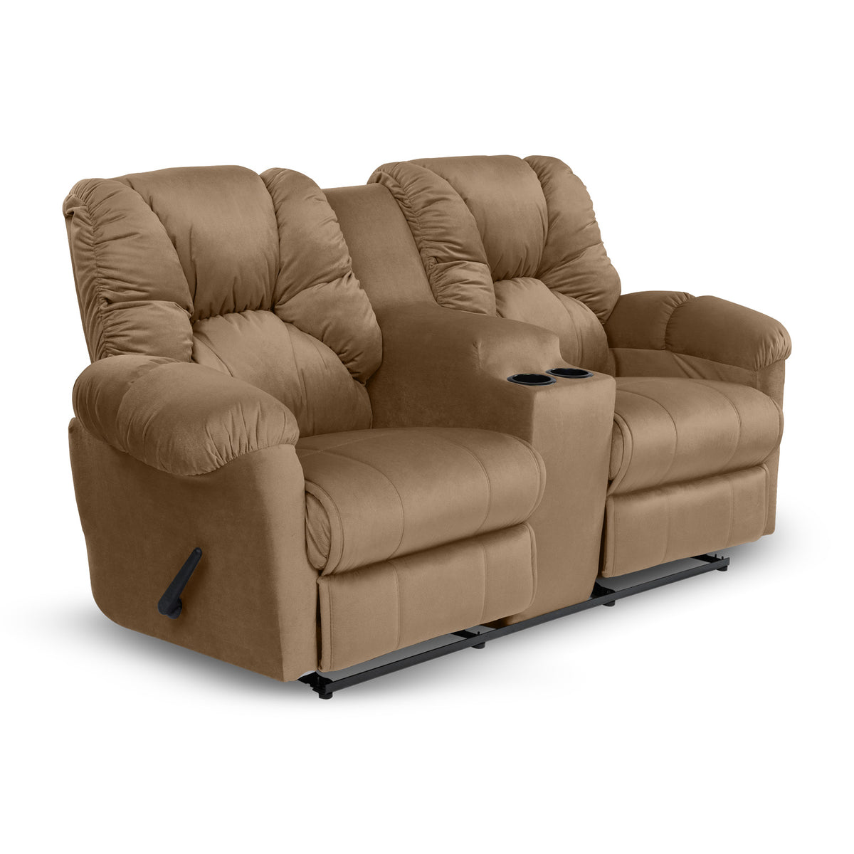 Velvet Double Cinematic Recliner Chair with Cups Holder - American Polo Light Brown