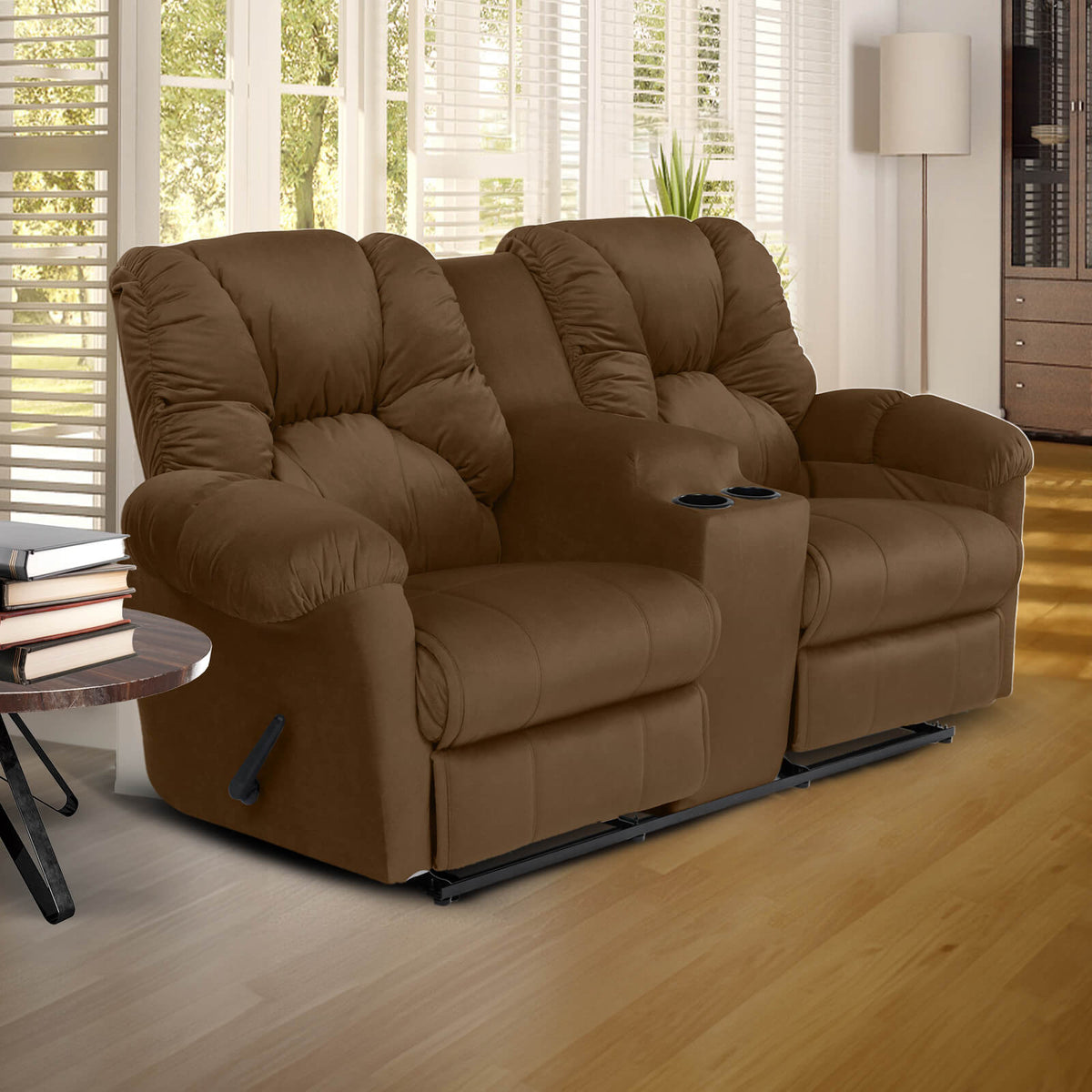 Velvet Double Cinematic Recliner Chair with Cups Holder - American Polo Brown
