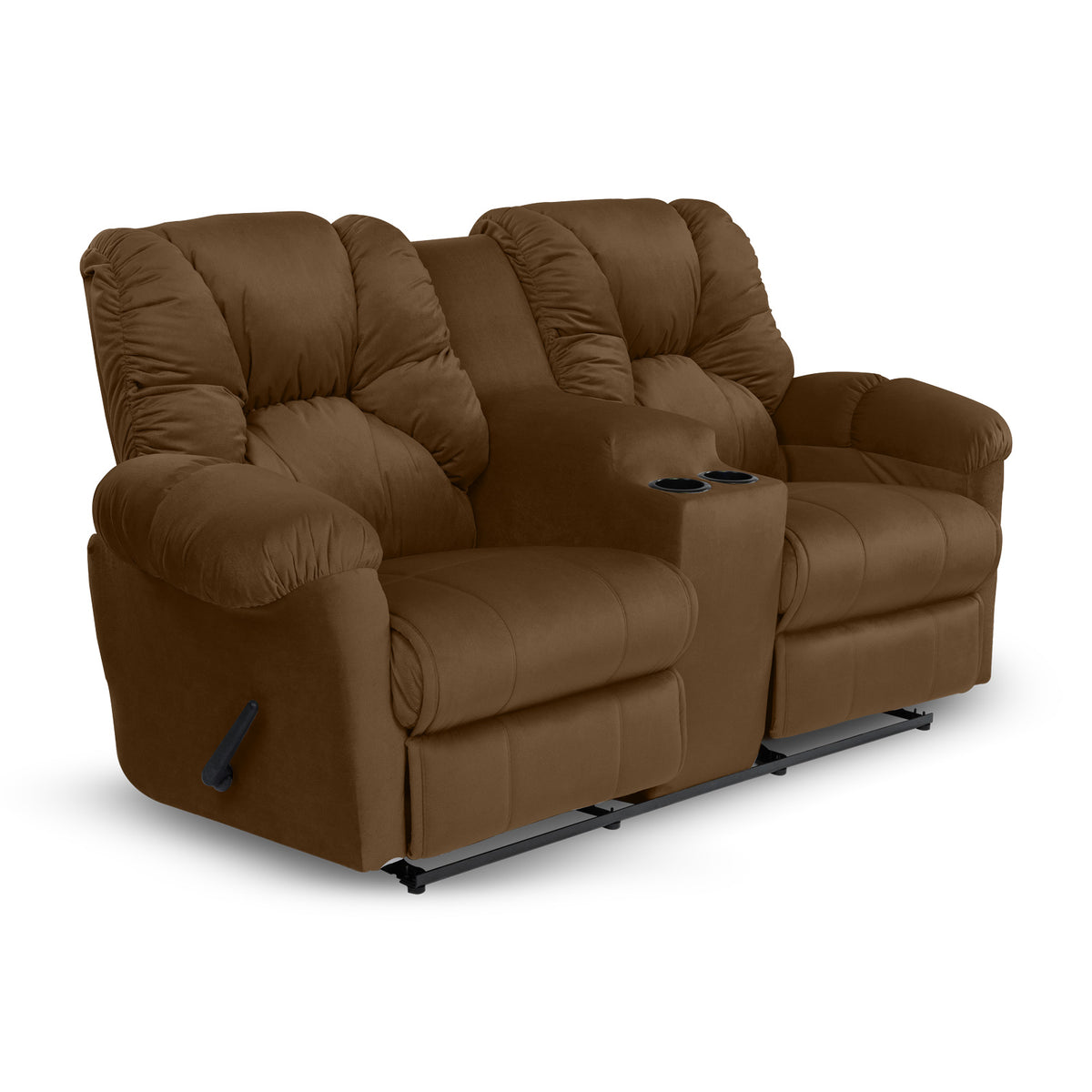 Velvet Double Cinematic Recliner Chair with Cups Holder - American Polo Brown