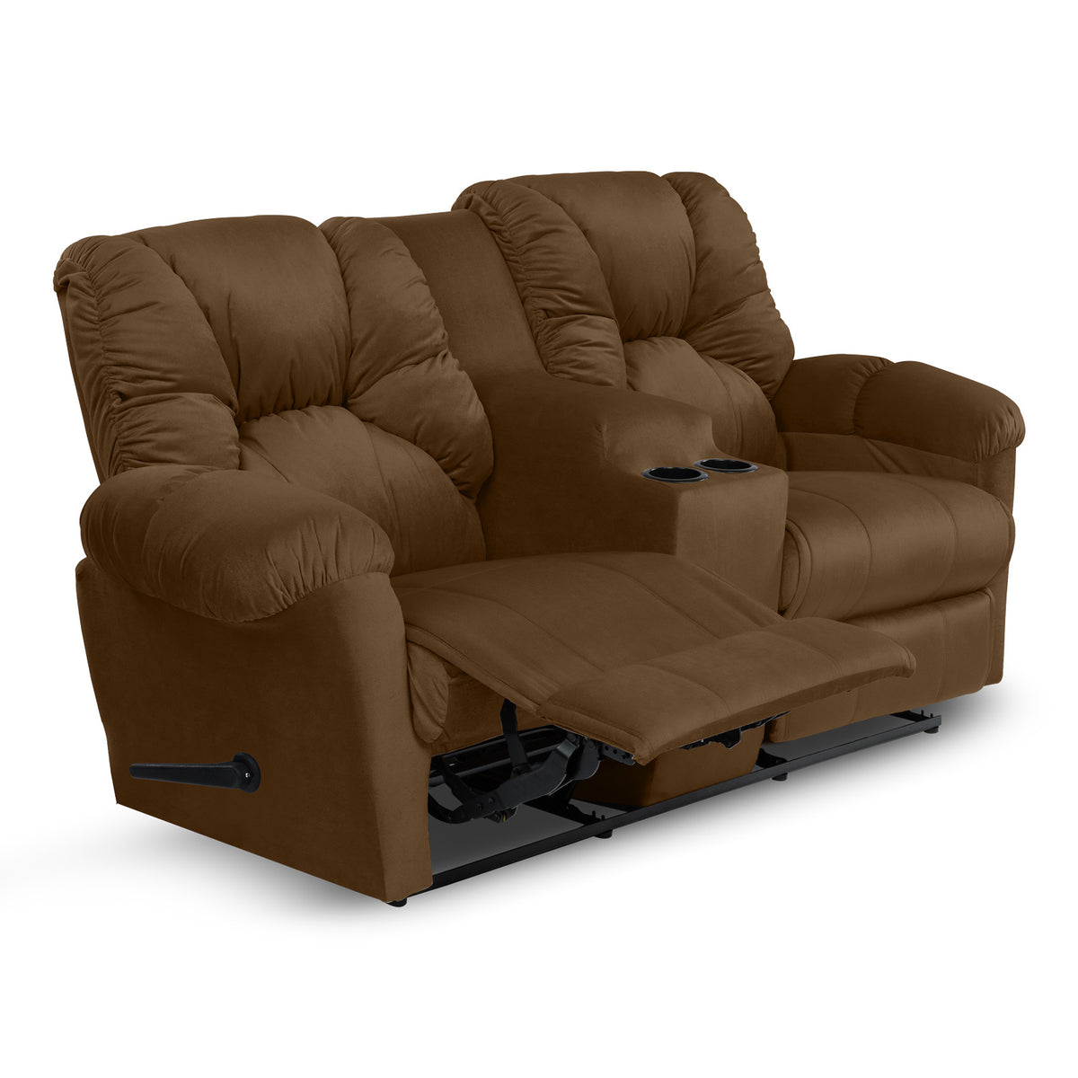 Velvet Double Cinematic Recliner Chair with Cups Holder - American Polo Brown