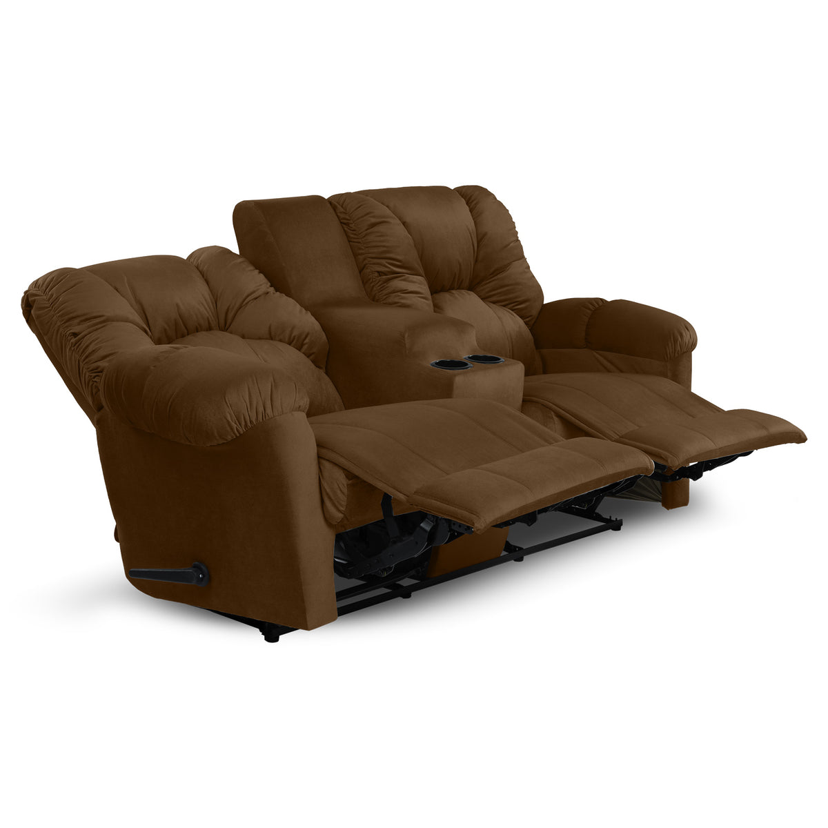 Velvet Double Cinematic Recliner Chair with Cups Holder - American Polo Brown