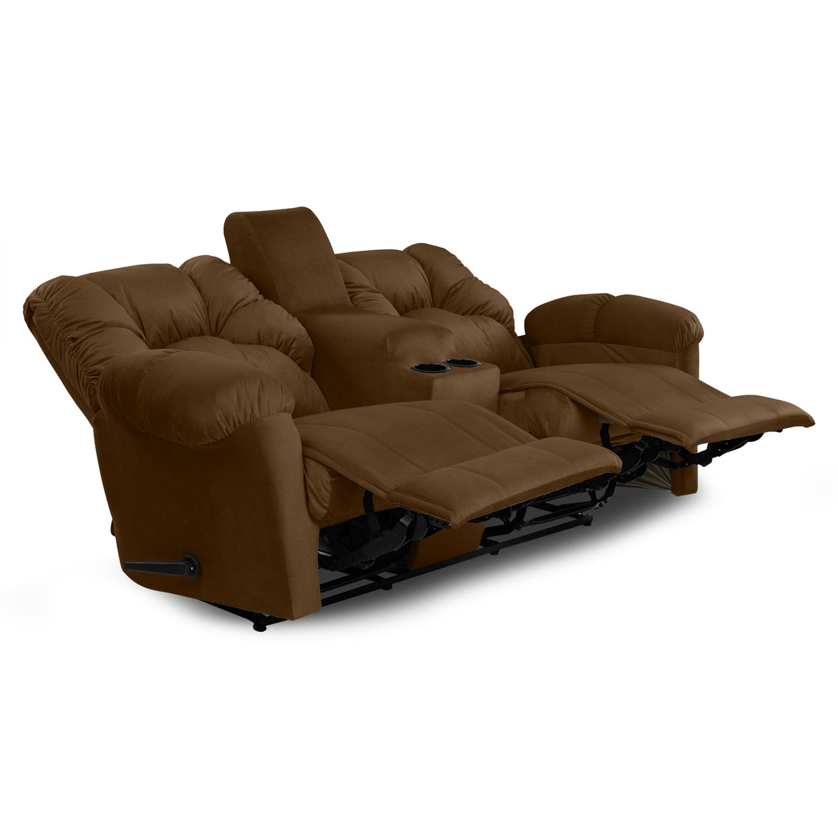 Velvet Double Cinematic Recliner Chair with Cups Holder - American Polo Brown