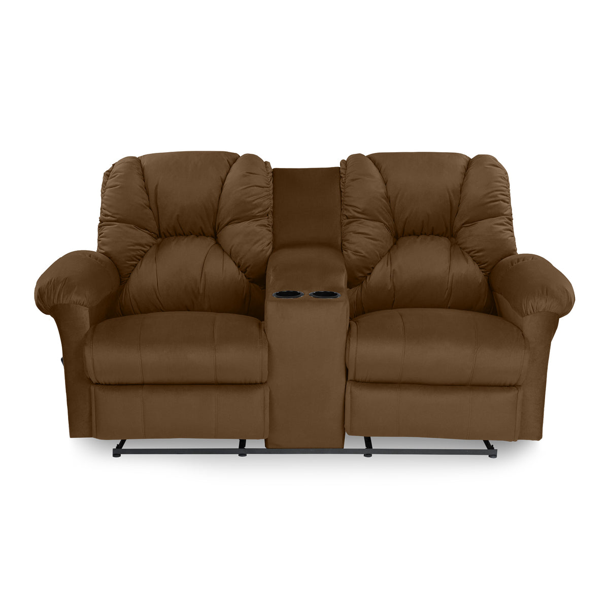 Velvet Double Cinematic Recliner Chair with Cups Holder - American Polo Brown