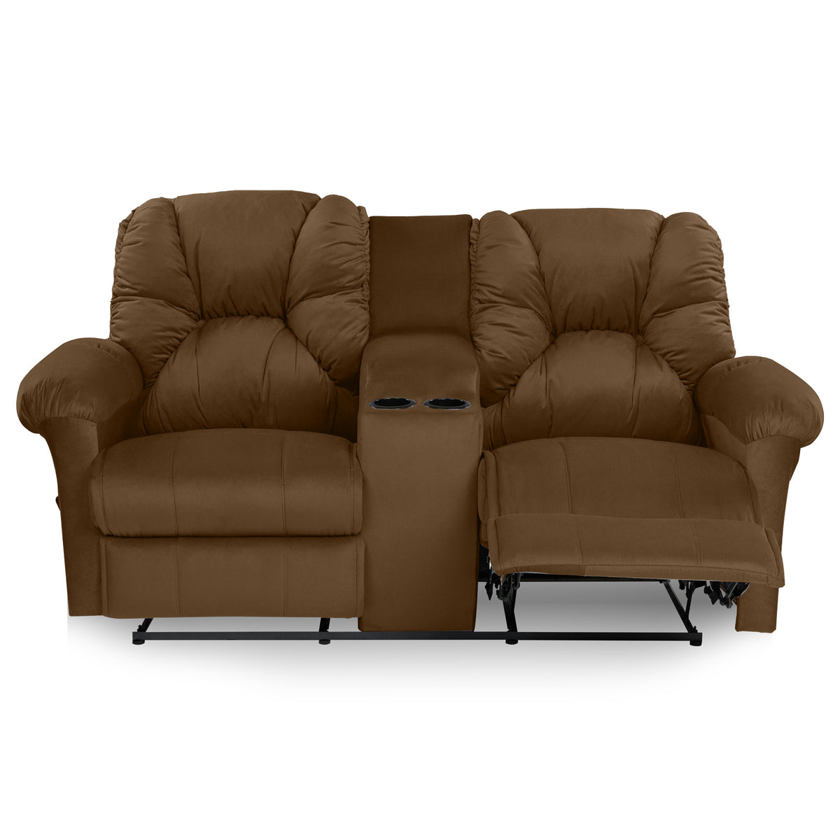 Velvet Double Cinematic Recliner Chair with Cups Holder - American Polo Brown