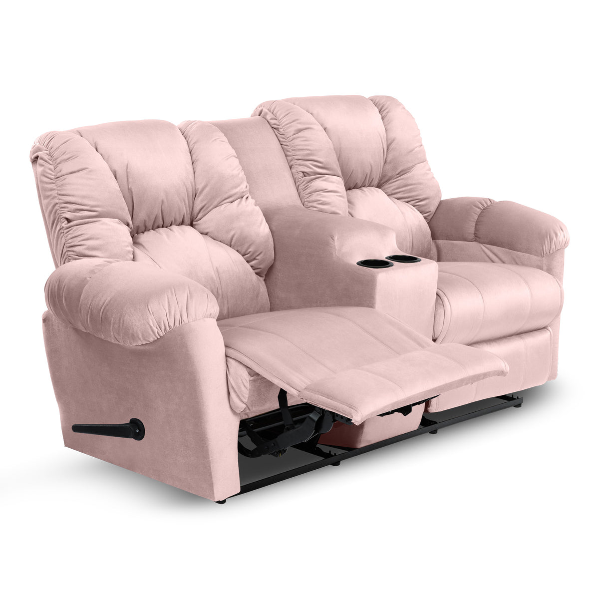 Velvet Double Cinematic Recliner Chair with Cups Holder - American Polo Light Pink