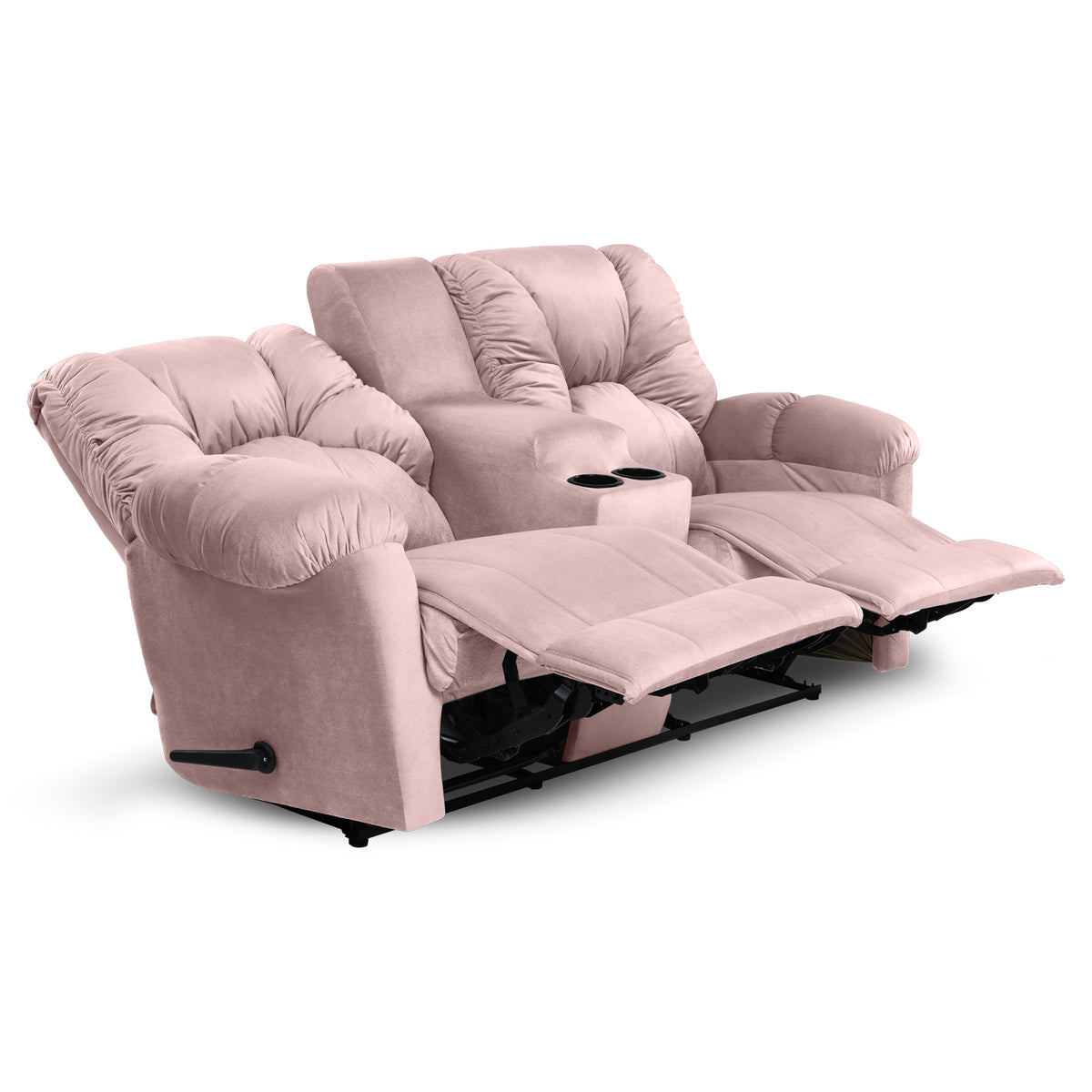 Velvet Double Cinematic Recliner Chair with Cups Holder - American Polo Light Pink