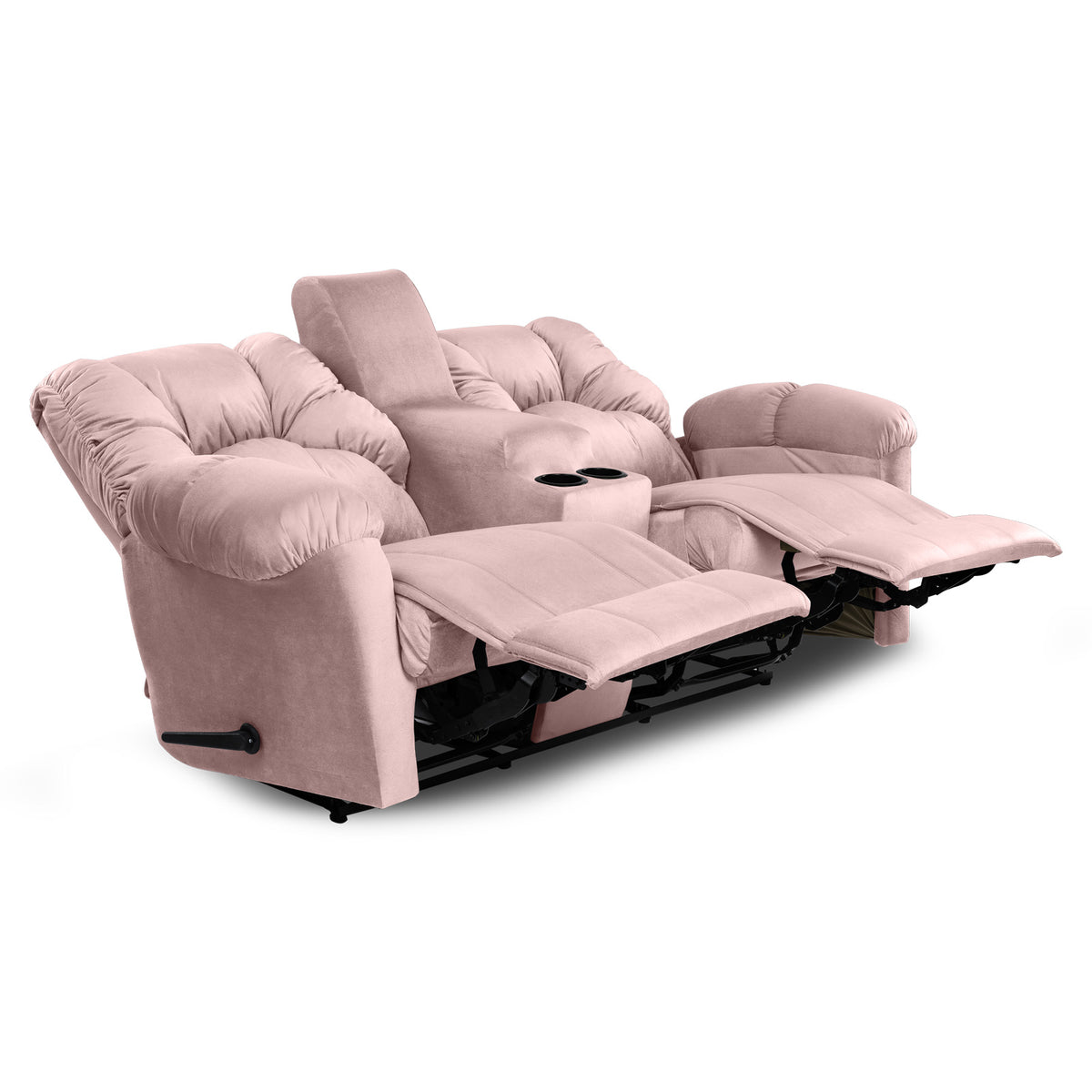 Velvet Double Cinematic Recliner Chair with Cups Holder - American Polo Light Pink