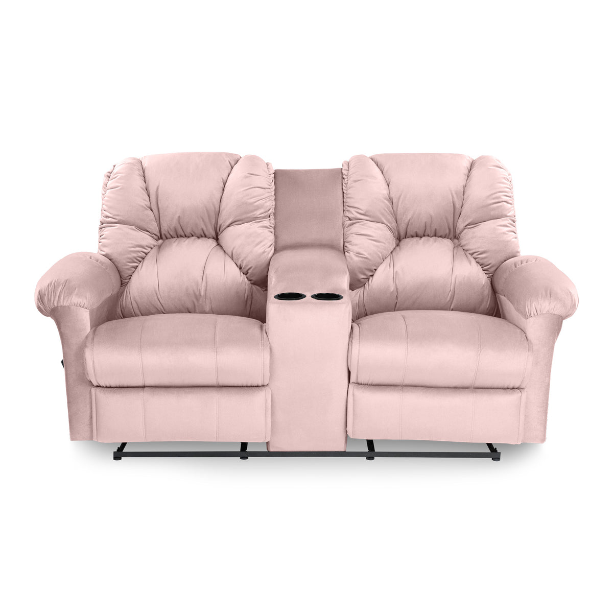 Velvet Double Cinematic Recliner Chair with Cups Holder - American Polo Light Pink