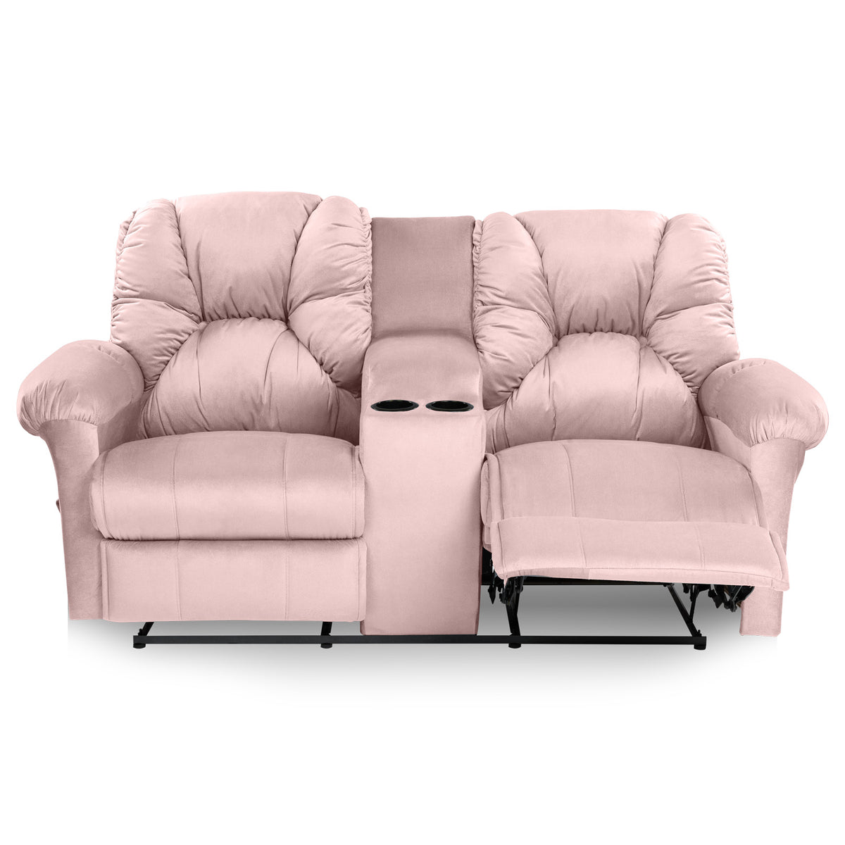 Velvet Double Cinematic Recliner Chair with Cups Holder - American Polo Light Pink