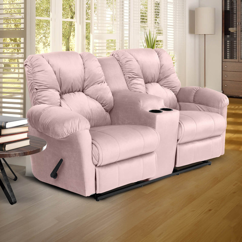 Velvet Double Cinematic Recliner Chair with Cups Holder - Light Pink - American Polo