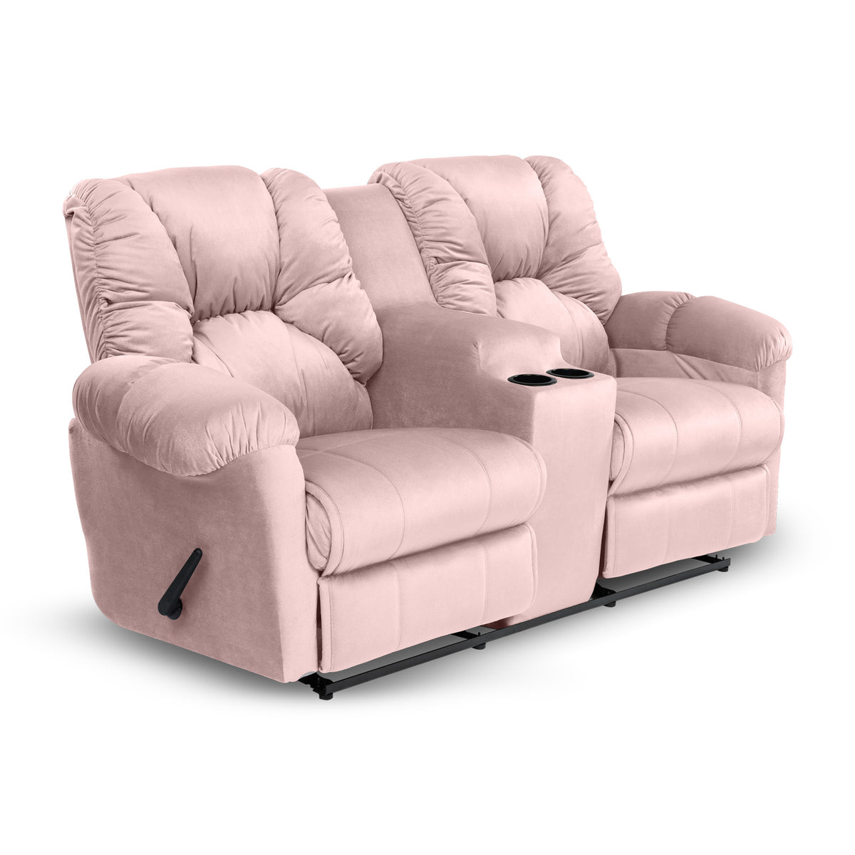 Velvet Double Cinematic Recliner Chair with Cups Holder - American Polo Light Pink