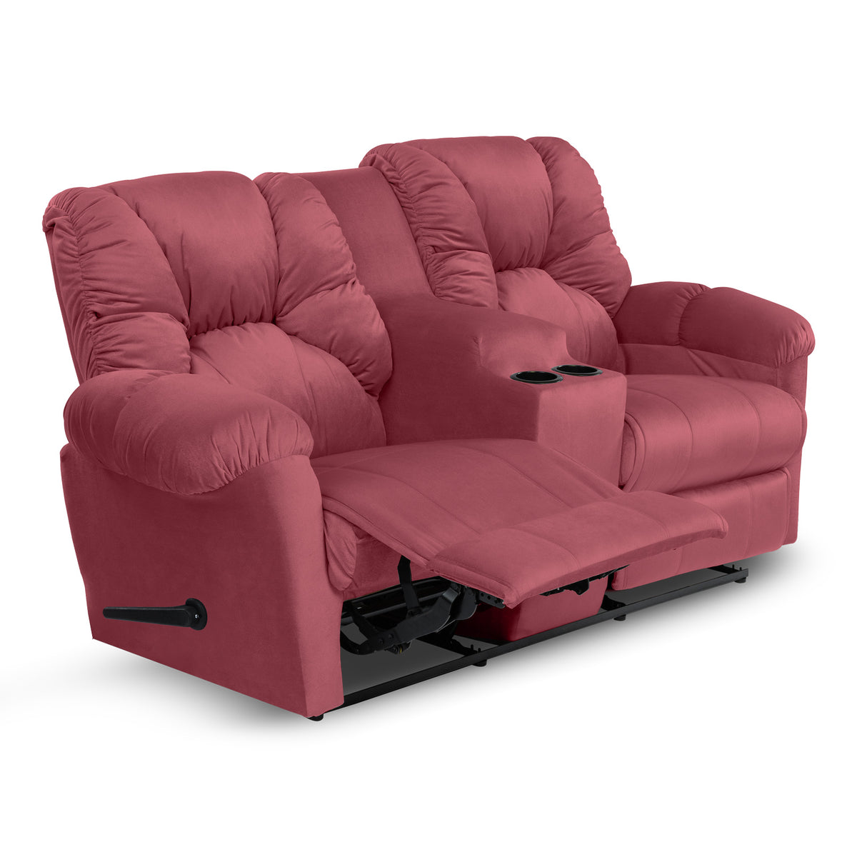 Velvet Double Cinematic Recliner Chair with Cups Holder - American Polo Dark Pink