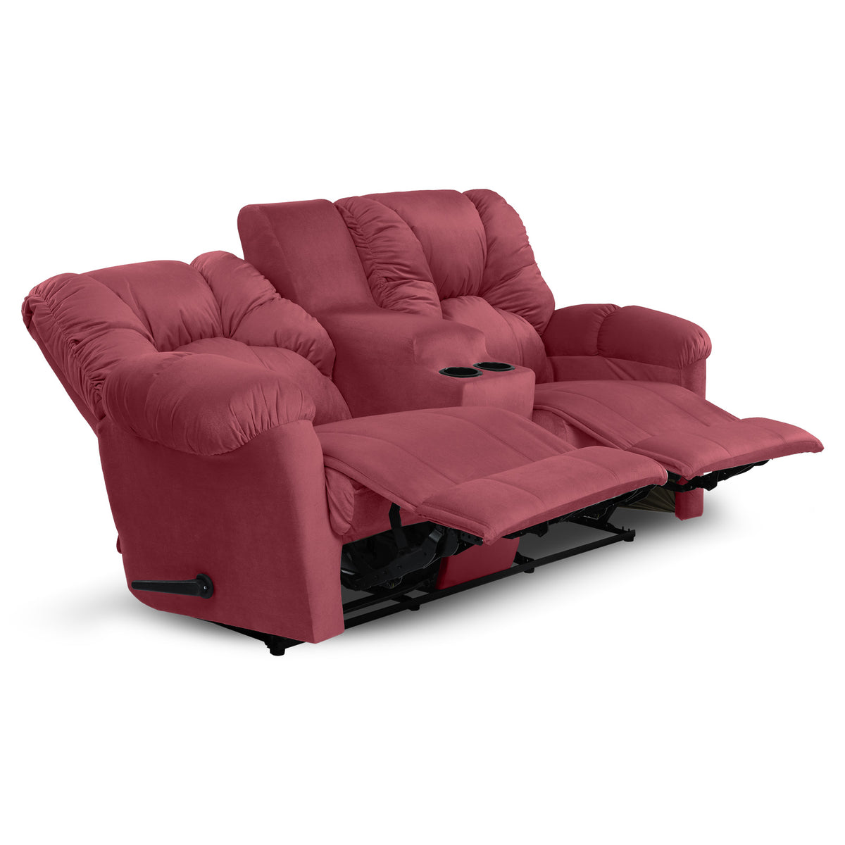 Velvet Double Cinematic Recliner Chair with Cups Holder - American Polo Dark Pink