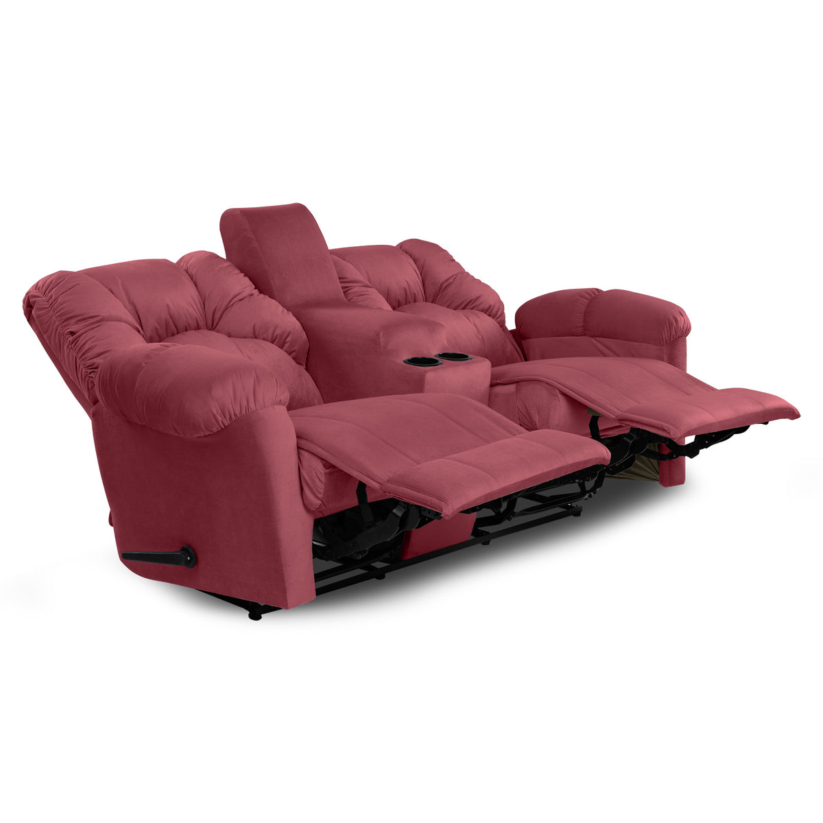 Velvet Double Cinematic Recliner Chair with Cups Holder - American Polo Dark Pink