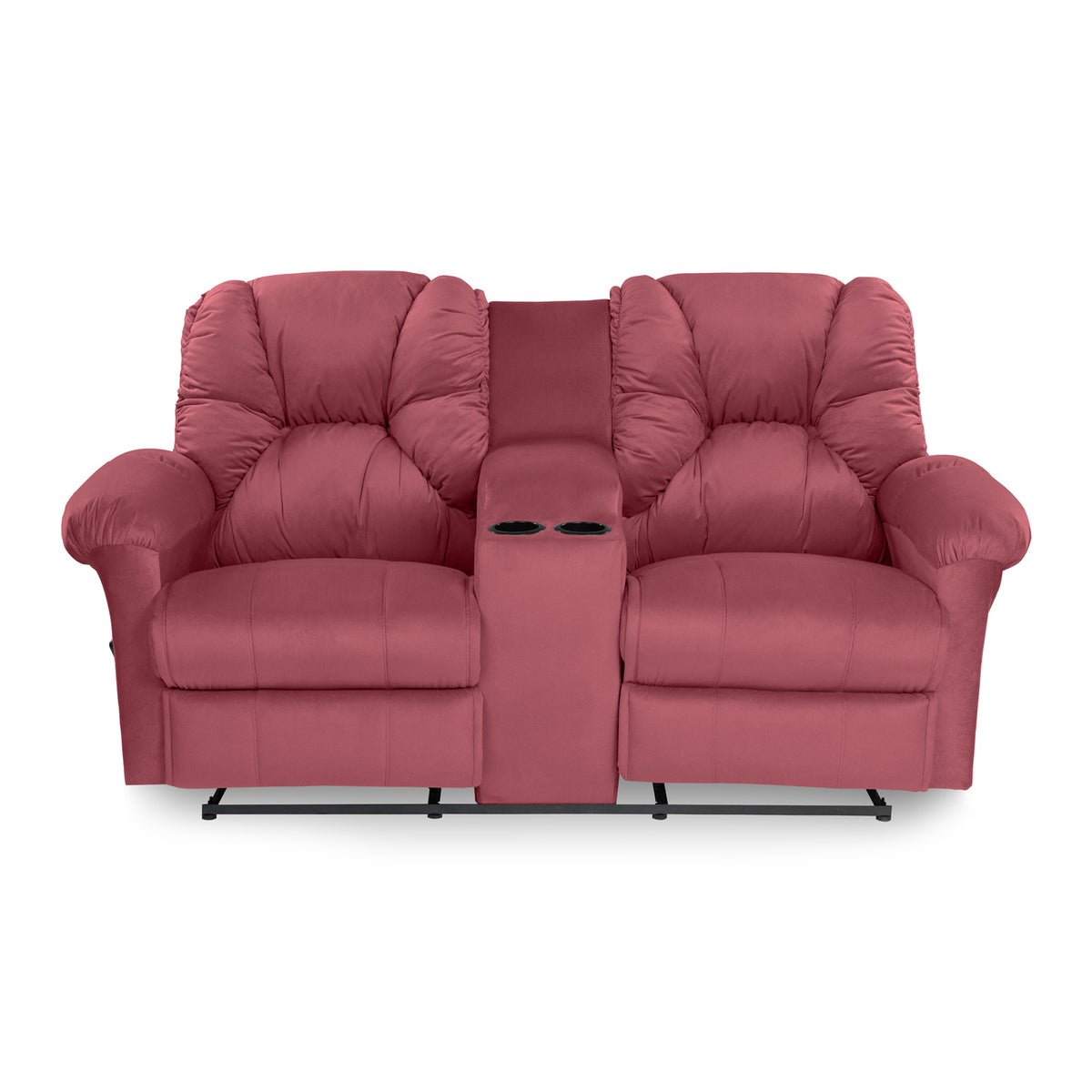 Velvet Double Cinematic Recliner Chair with Cups Holder - American Polo Dark Pink