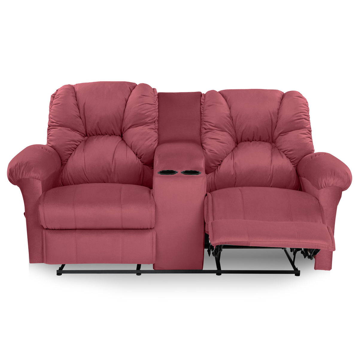 Velvet Double Cinematic Recliner Chair with Cups Holder - American Polo Dark Pink