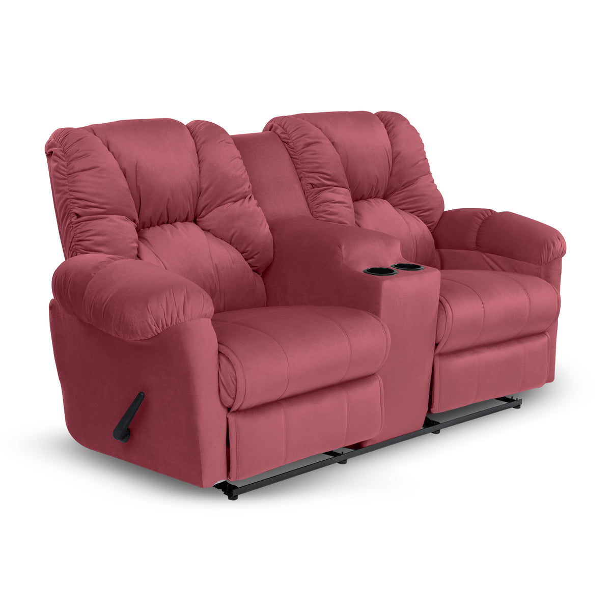 Velvet Double Cinematic Recliner Chair with Cups Holder - American Polo Dark Pink