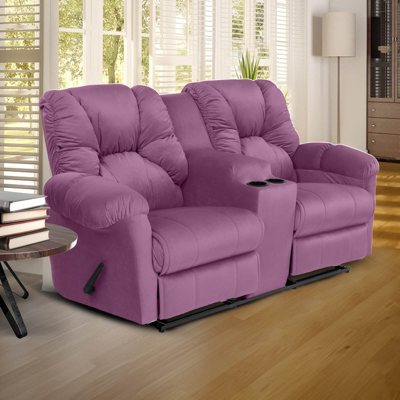 Velvet Double Cinematic Recliner Chair with Cups Holder - Light Purple - American Polo