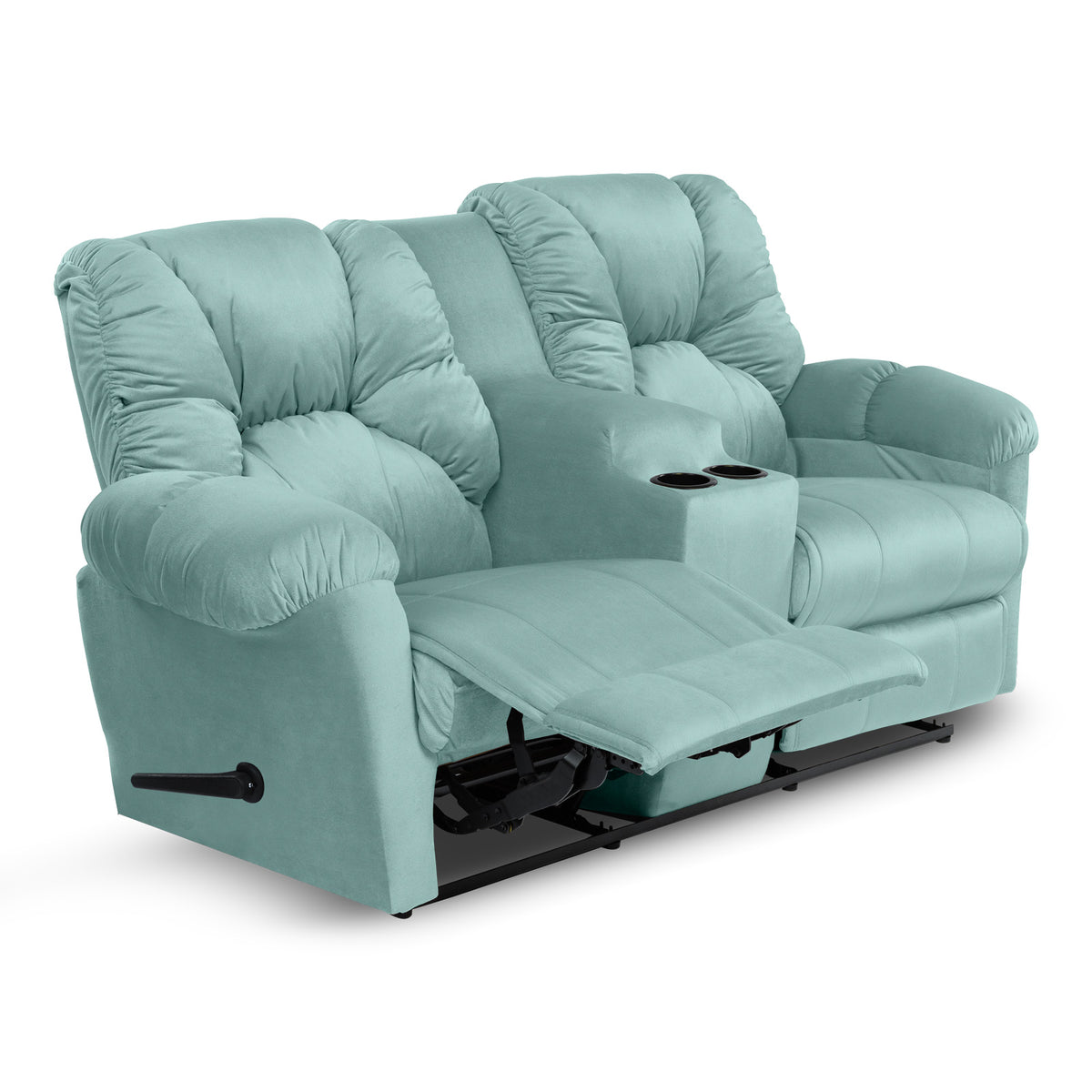 Velvet Double Cinematic Recliner Chair with Cups Holder - American Polo Light Turquoise
