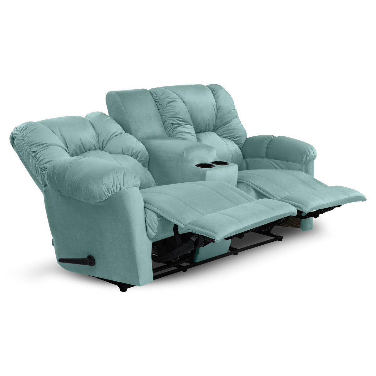 Velvet Double Cinematic Recliner Chair with Cups Holder - American Polo Light Turquoise