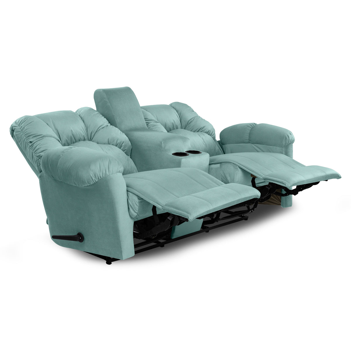 Velvet Double Cinematic Recliner Chair with Cups Holder - American Polo Light Turquoise