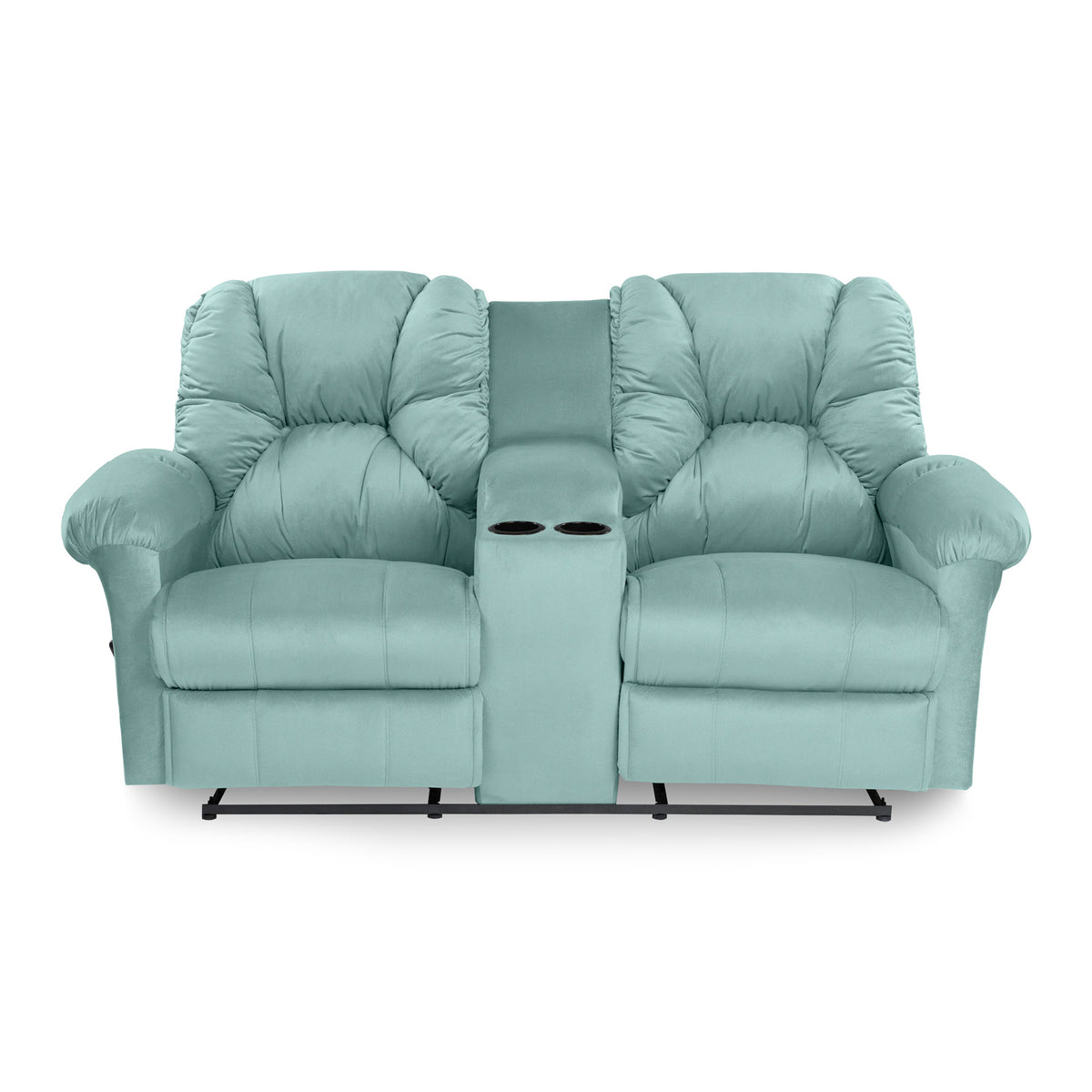 Velvet Double Cinematic Recliner Chair with Cups Holder - American Polo Light Turquoise