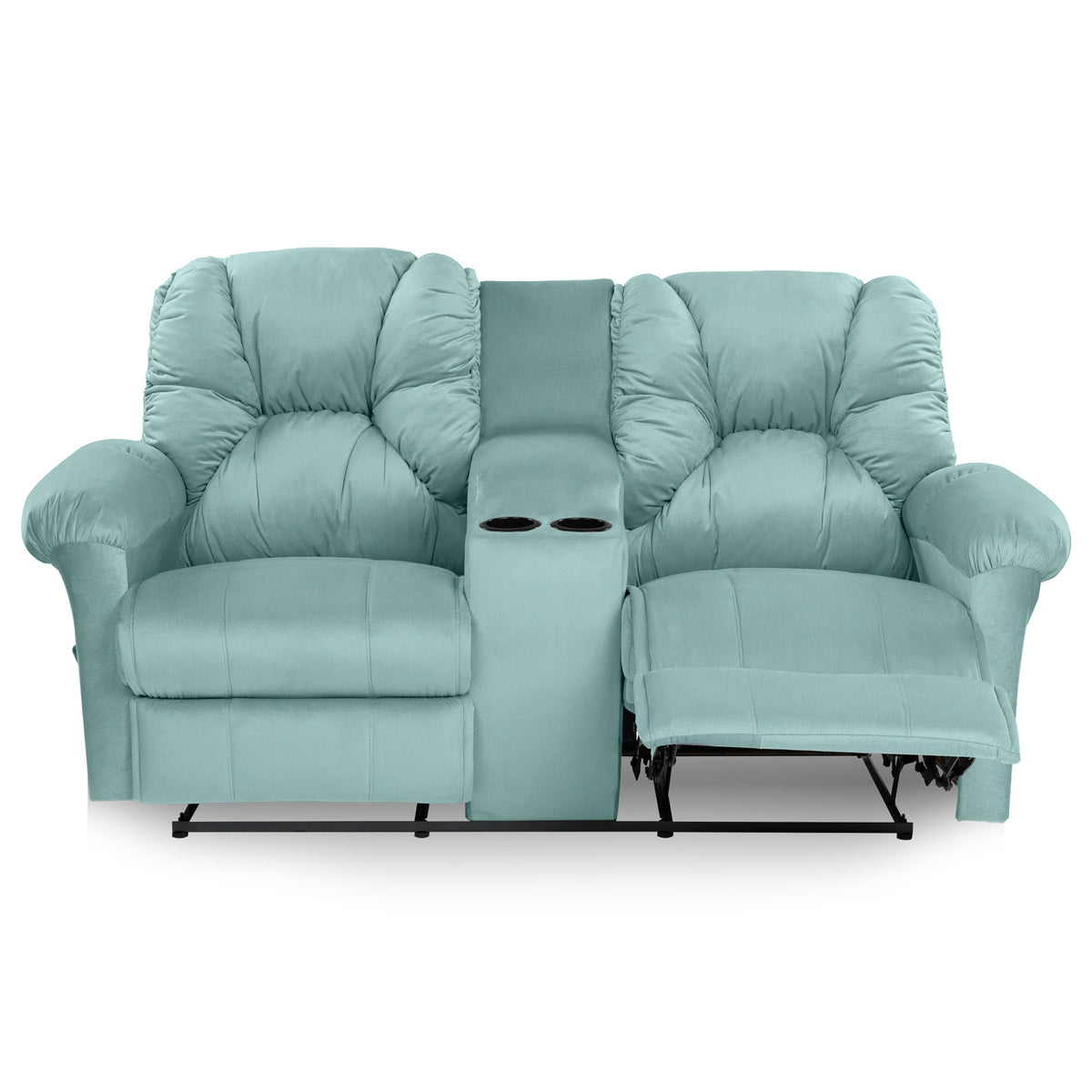 Velvet Double Cinematic Recliner Chair with Cups Holder - American Polo Light Turquoise