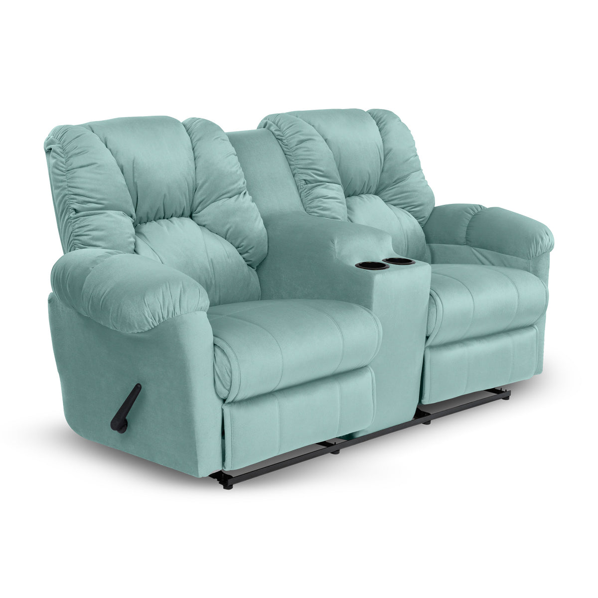 Velvet Double Cinematic Recliner Chair with Cups Holder - American Polo Light Turquoise