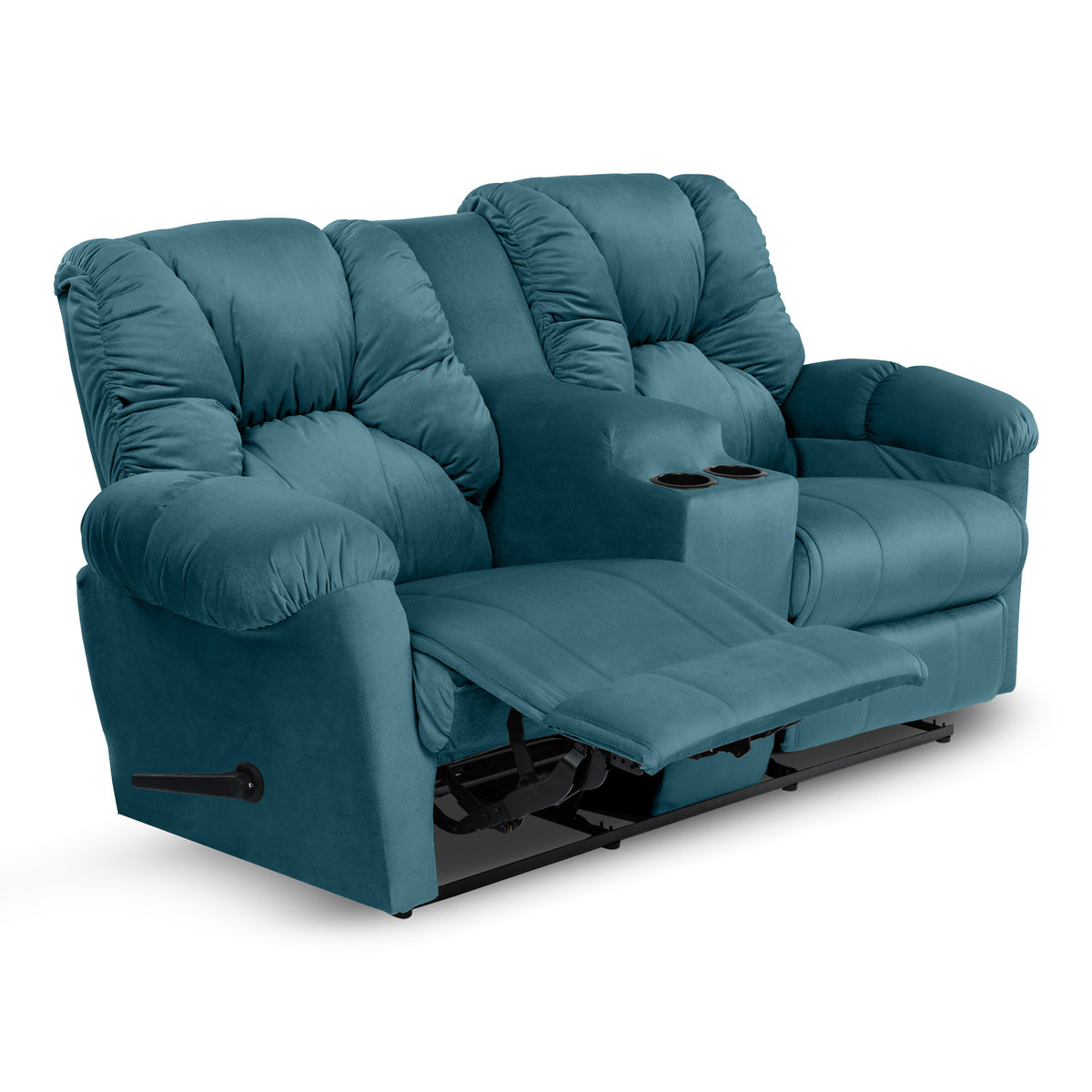 Velvet Double Cinematic Recliner Chair with Cups Holder - American Polo Dark Turquoise