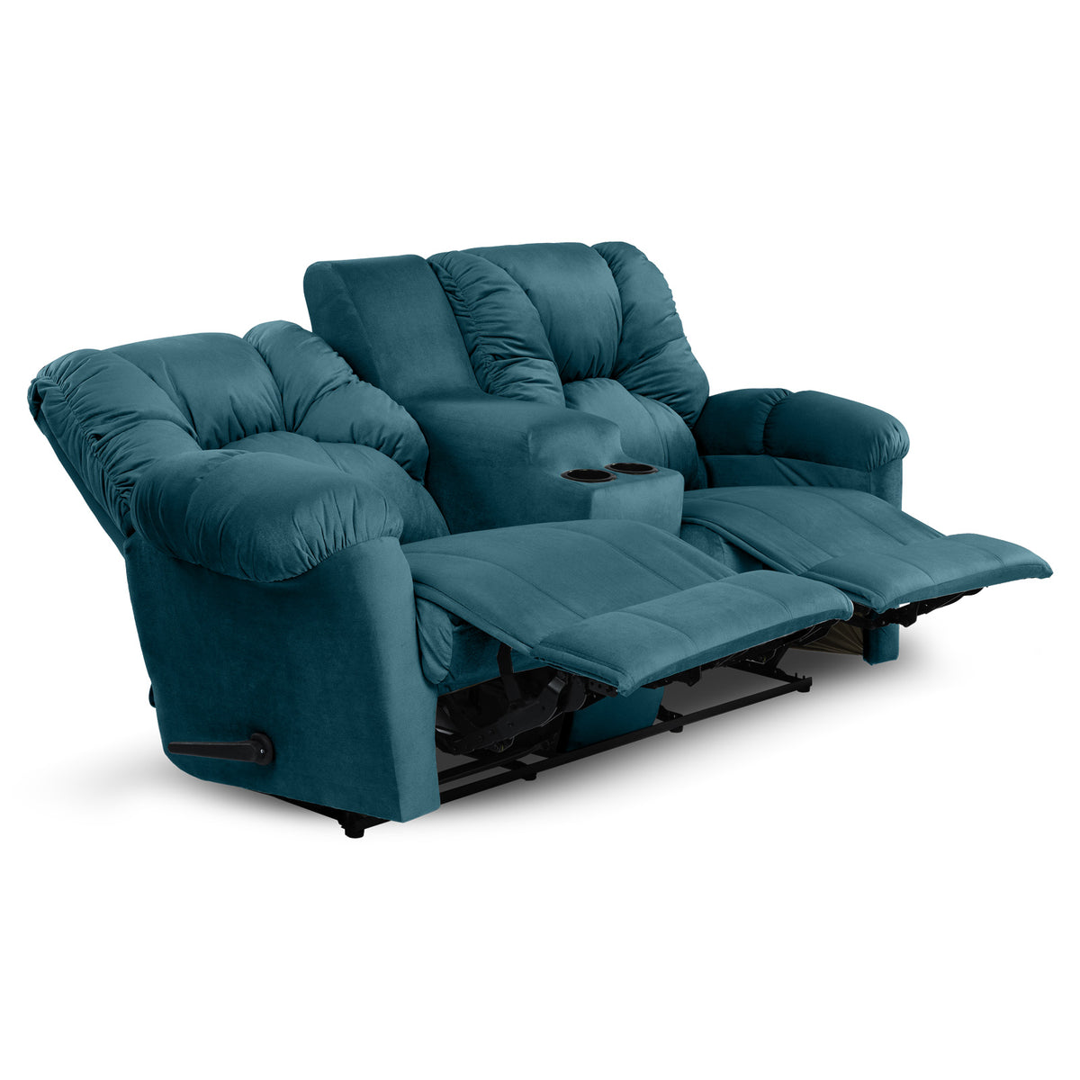 Velvet Double Cinematic Recliner Chair with Cups Holder - American Polo Dark Turquoise