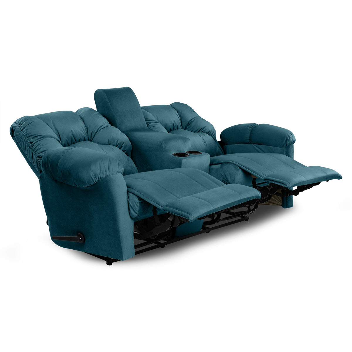 Velvet Double Cinematic Recliner Chair with Cups Holder - American Polo Dark Turquoise