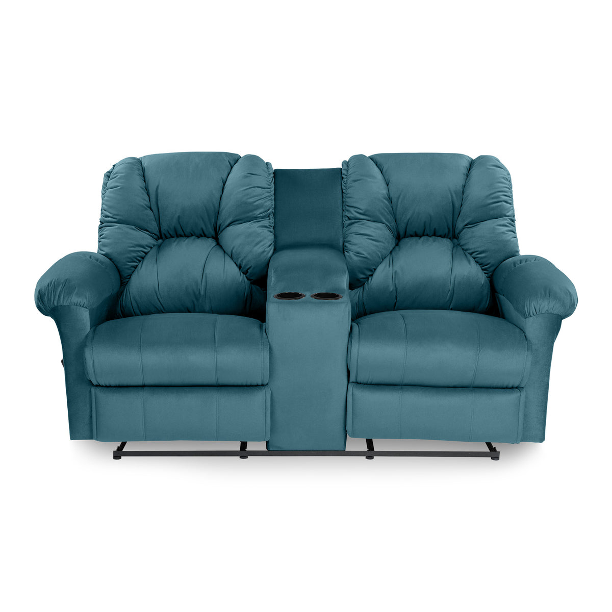 Velvet Double Cinematic Recliner Chair with Cups Holder - American Polo Dark Turquoise