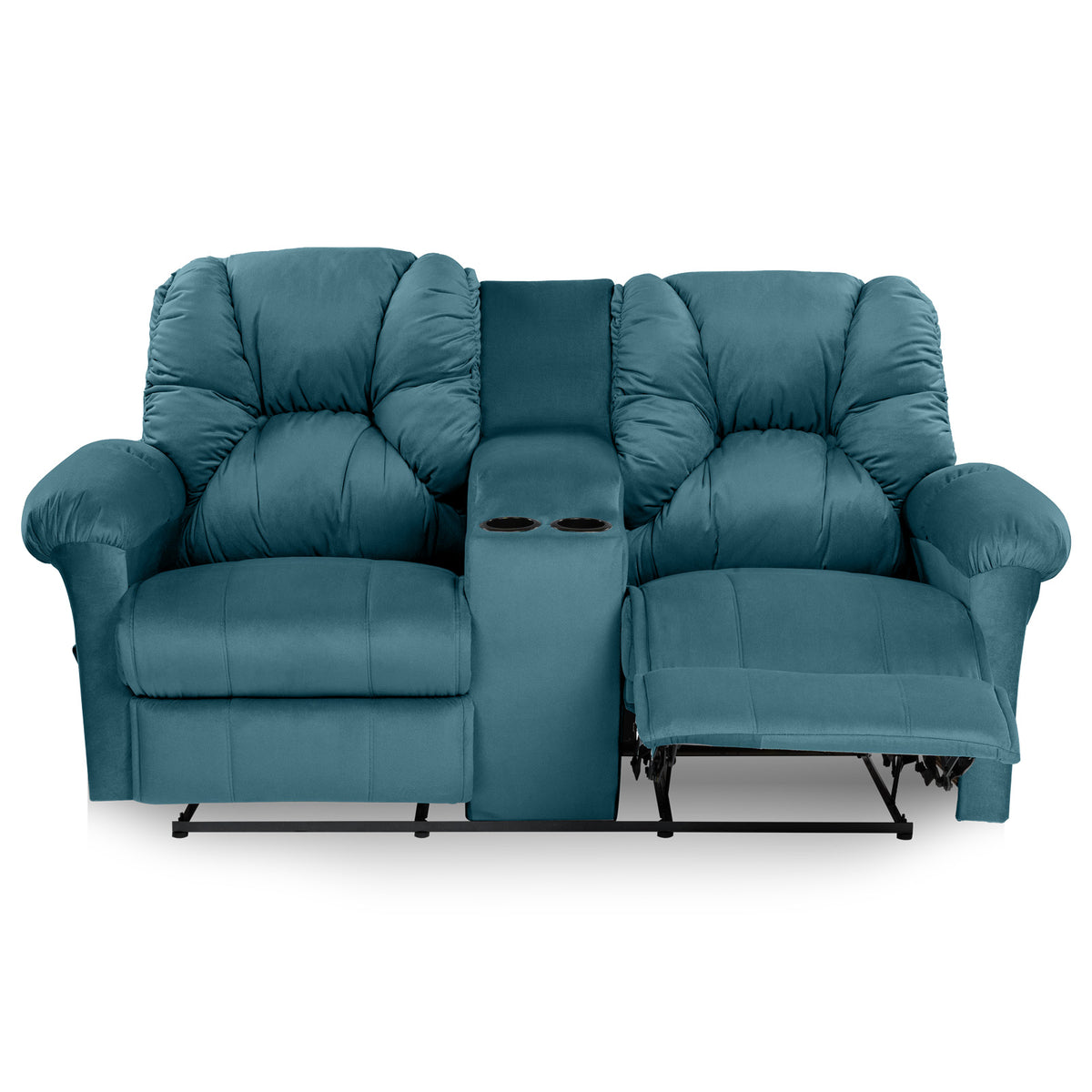 Velvet Double Cinematic Recliner Chair with Cups Holder - American Polo Dark Turquoise