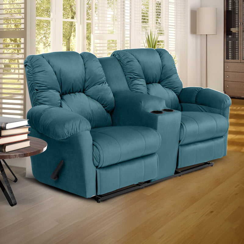 Velvet Double Cinematic Recliner Chair with Cups Holder - Dark Turquoise - American Polo
