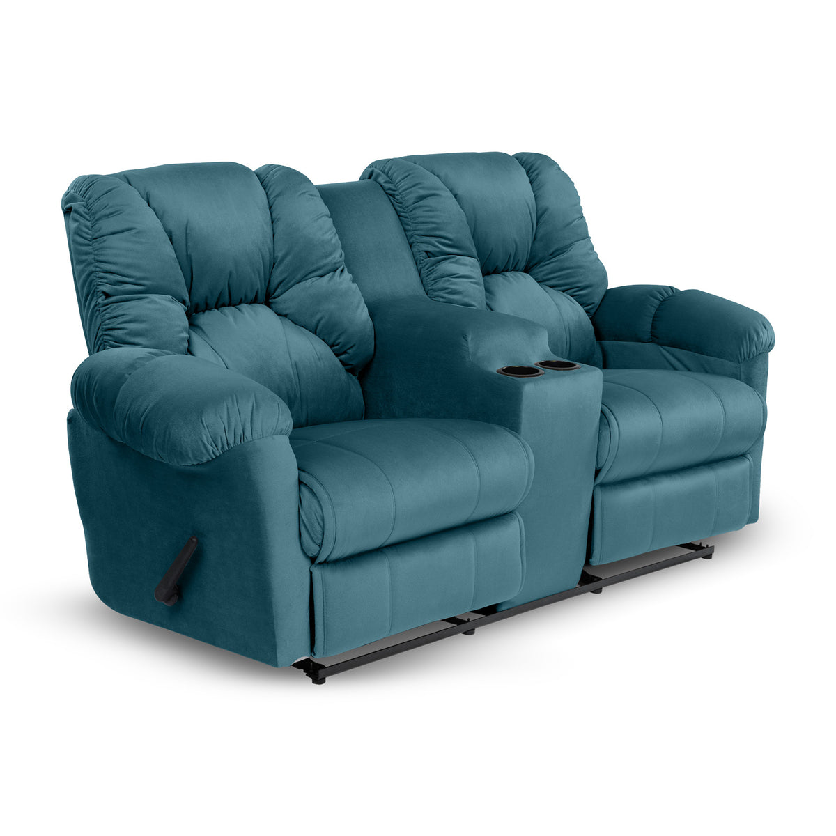 Velvet Double Cinematic Recliner Chair with Cups Holder - American Polo Dark Turquoise