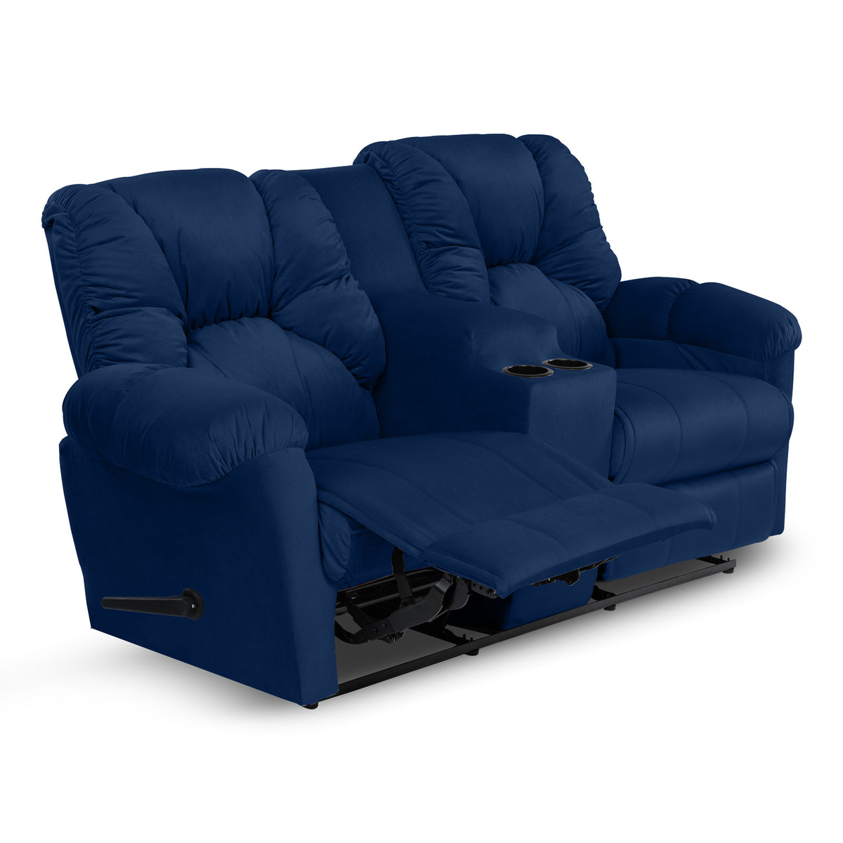 Velvet Double Cinematic Recliner Chair with Cups Holder - American Polo Dark Blue